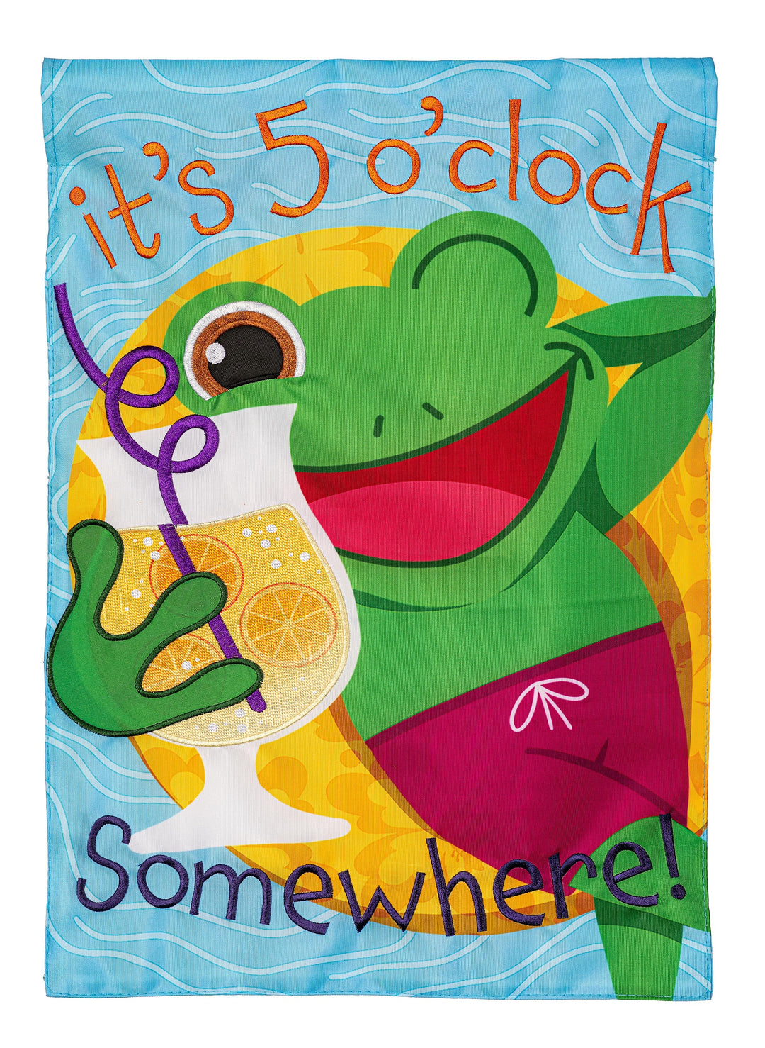 5 o Clock Frog 2 Sided Garden Flag heartlandflags