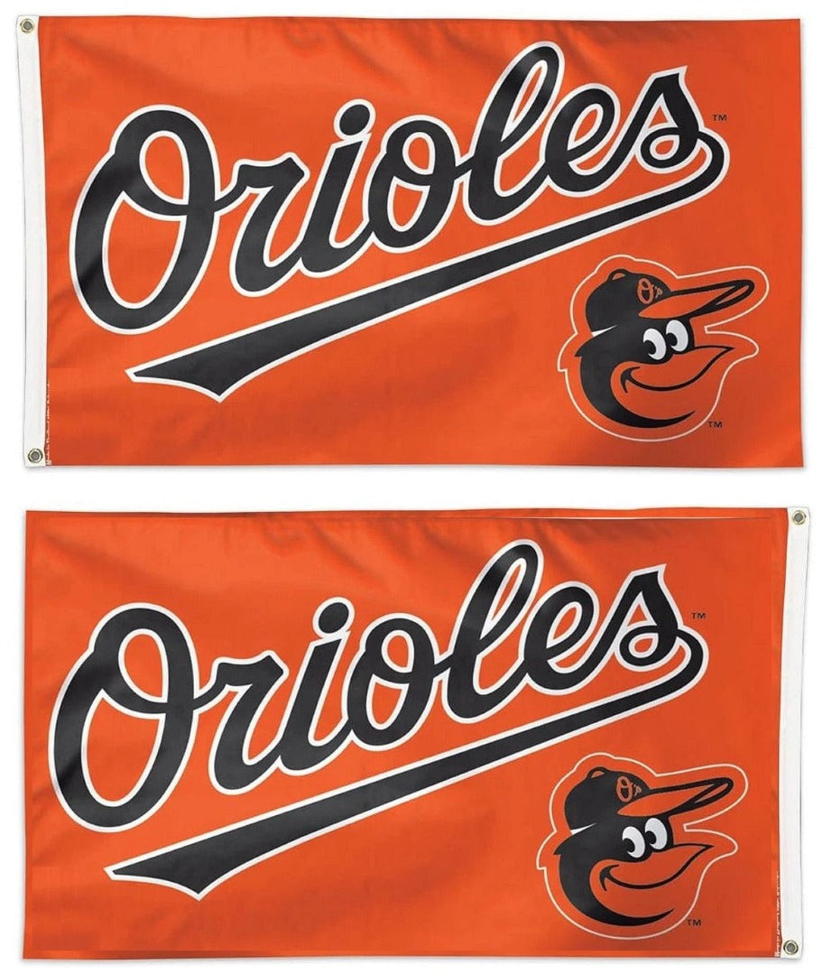 Baltimore Orioles Flag 3x5 Scripted Mascot 2 Sided heartlandflags