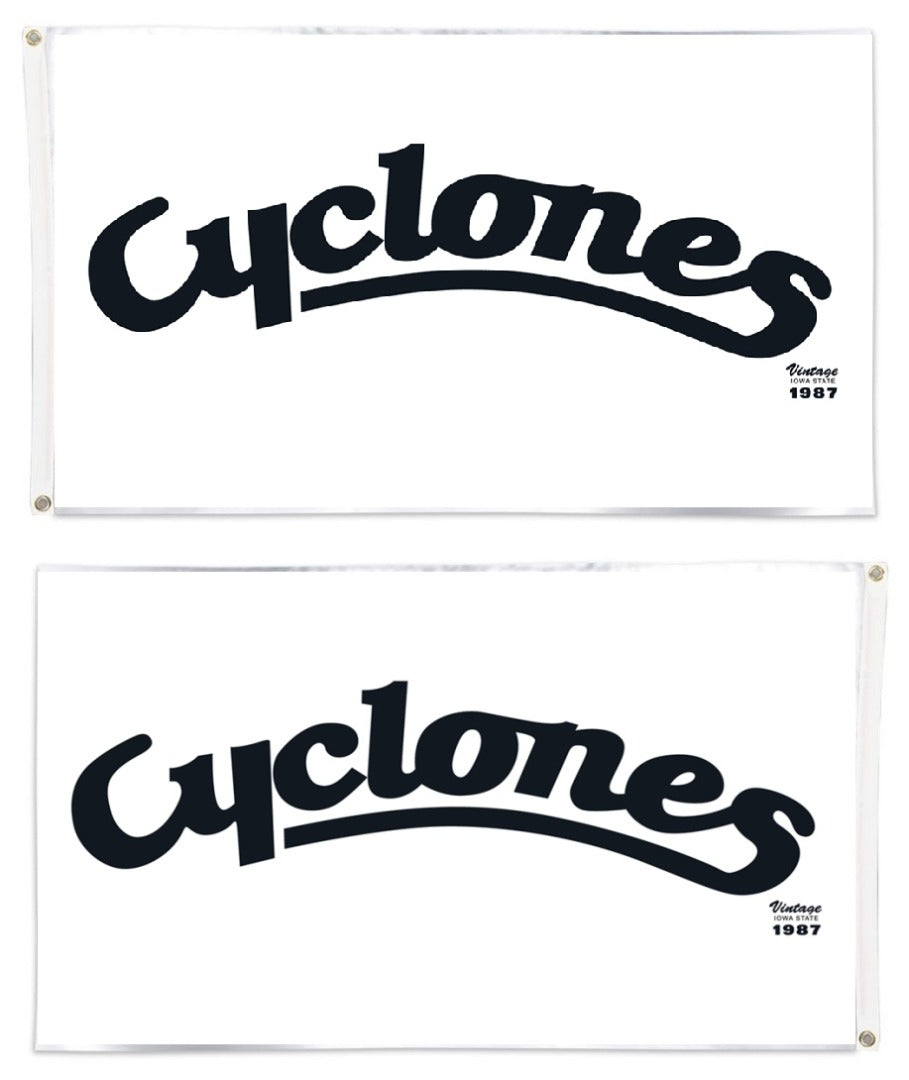 Cyclones Script 2 Sided White Flag heartlandflags