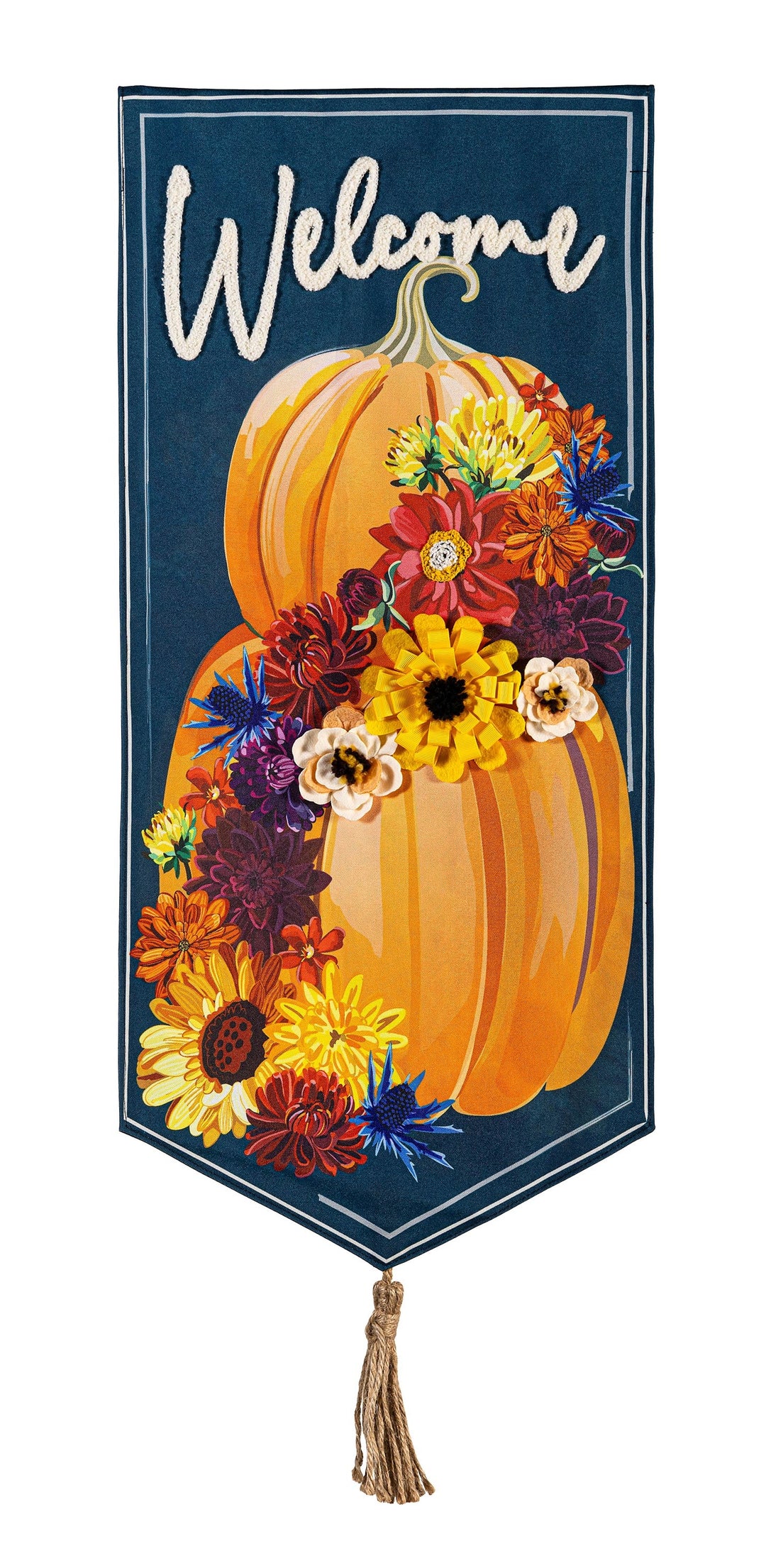 Floral Wrapped Pumpkin 2 Sided Long Garden Flag heartlandflags