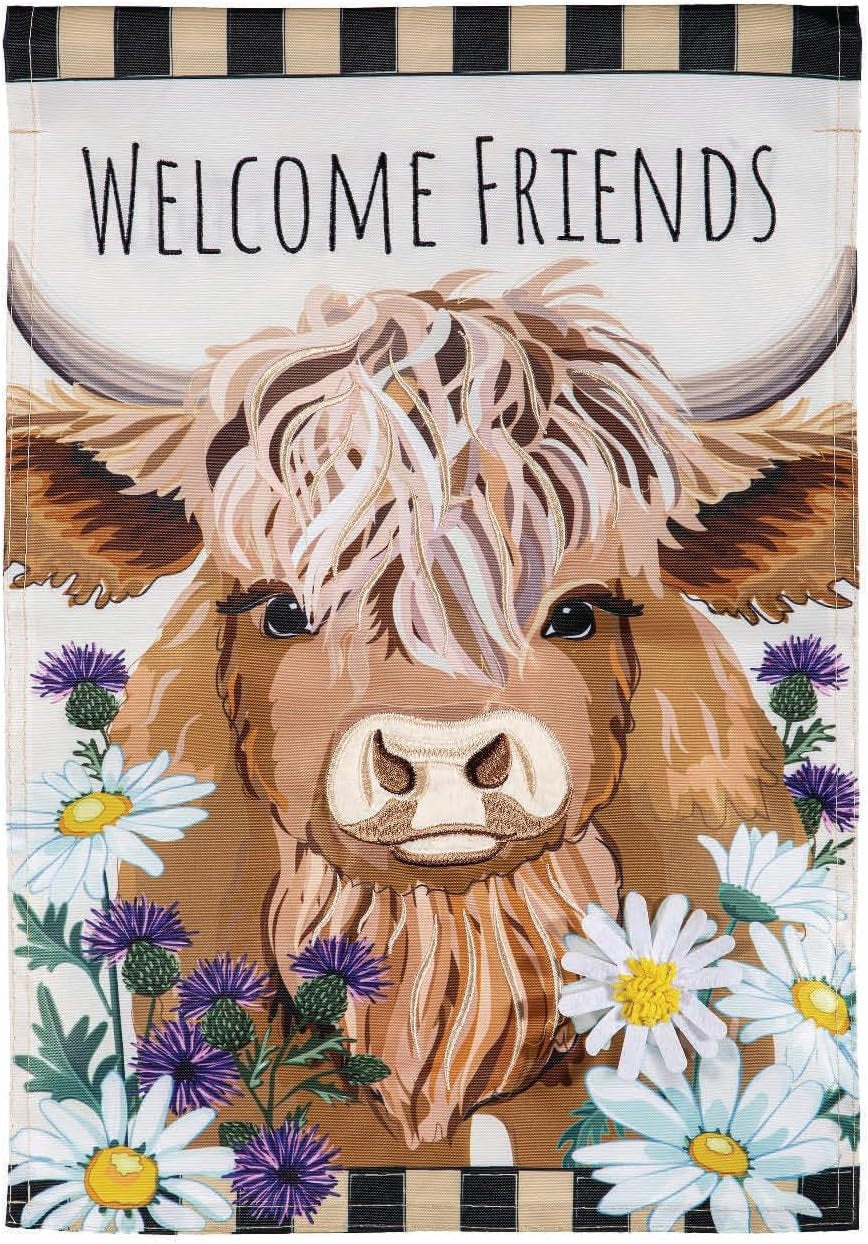 Highland Cow Welcome Friends 2 Sided Garden Flag heartlandflags