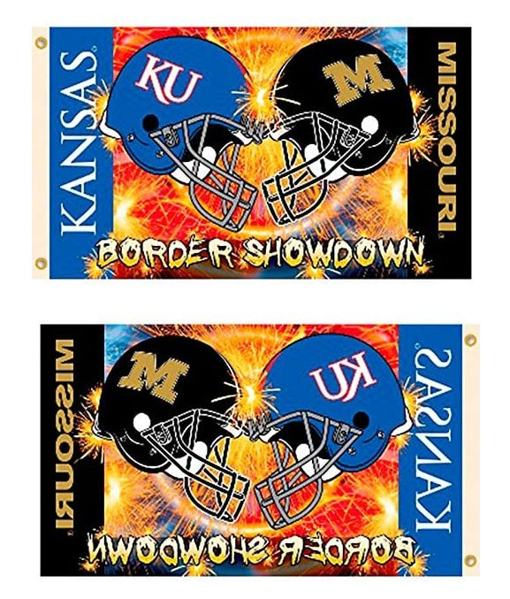 House Divided Flag 3x5 Kansas Jayhawks and Missouri Tigers heartlandflags