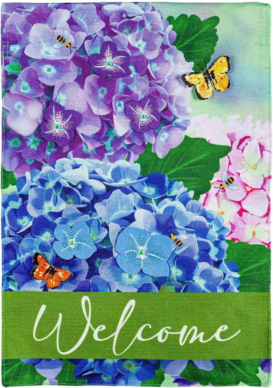 Hydrangea and Butterfly Welcome 2 Sided Garden Flag heartlandflags