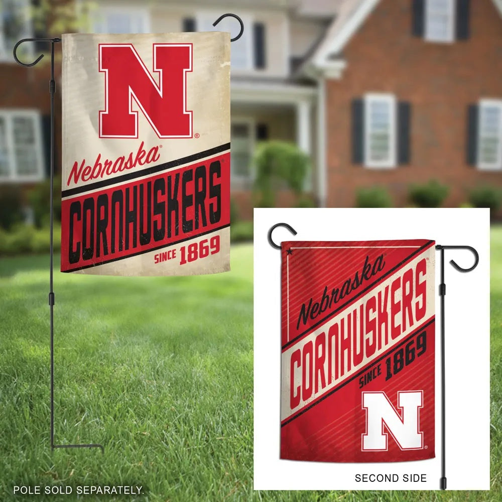 Nebraska Cornhuskers Garden Flag 2 Sided Retro Logo heartlandflags