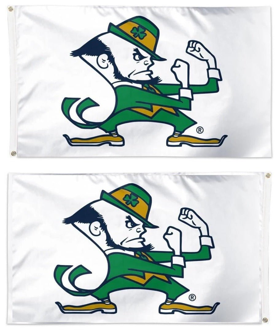 Notre Dame Flag 3x5 Leprechaun White 2 Sided heartlandflags