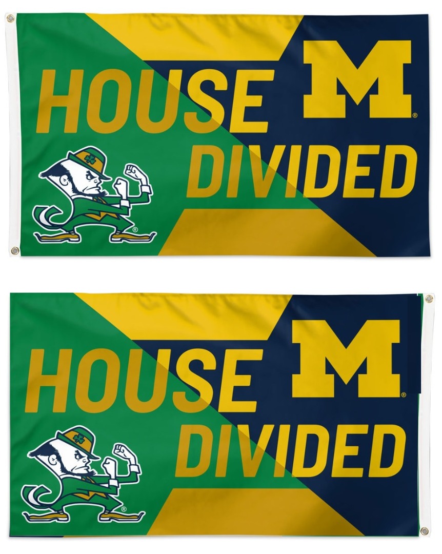 Notre Dame vs Michigan House Divided Flag 2 Sided heartlandflags