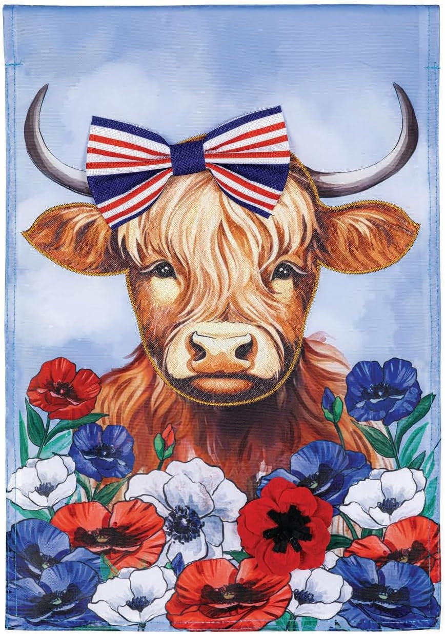 Patriotic Highland Cow 2 Sided Garden Flag heartlandflags