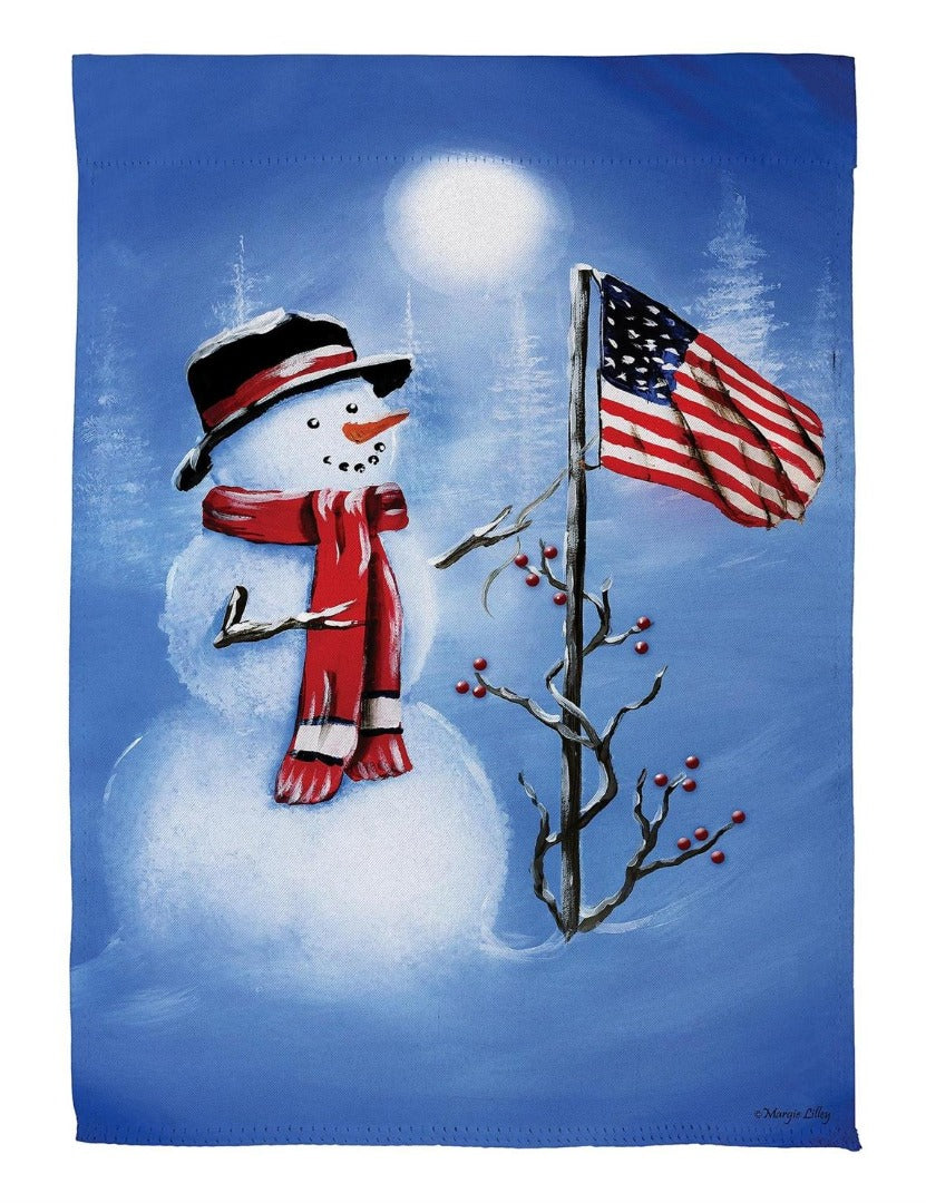 Patriotic Snowman 2 Sided Winter Banner heartlandflags