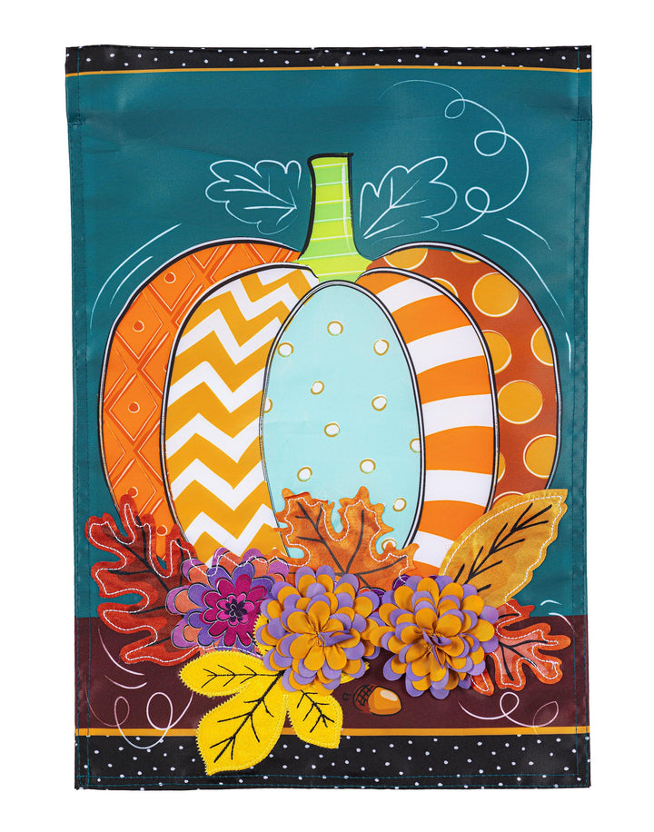 Pattern Pumpkin on Teal 2 Sided Garden Flag heartlandflags