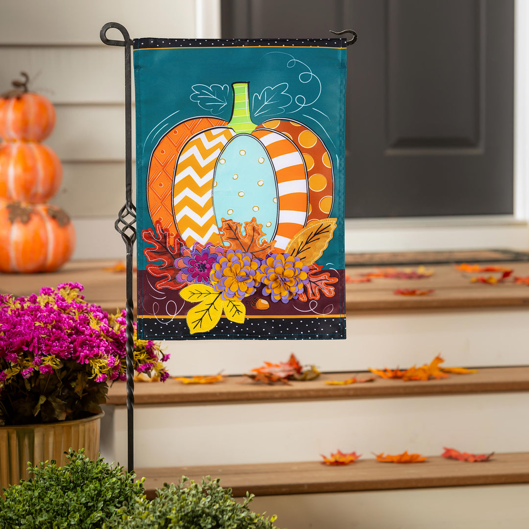 Pattern Pumpkin on Teal 2 Sided Garden Flag heartlandflags