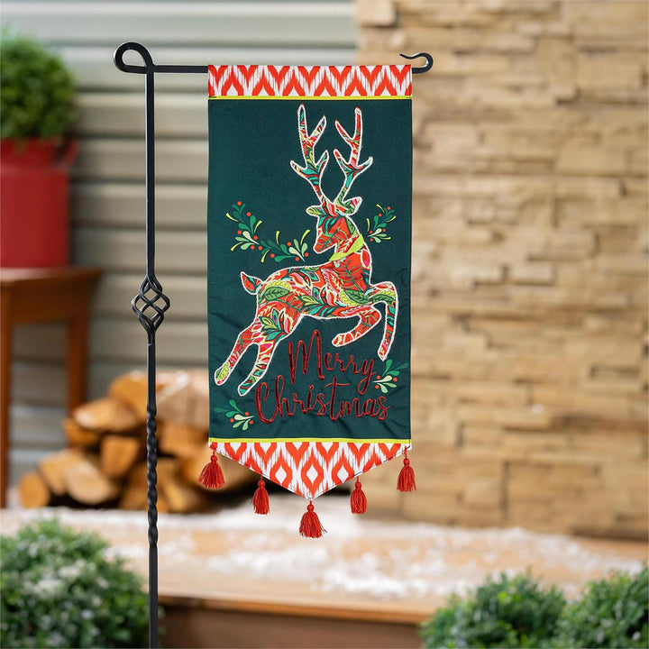 Patterned Reindeer 2 Sided Long Garden Flag heartlandflags