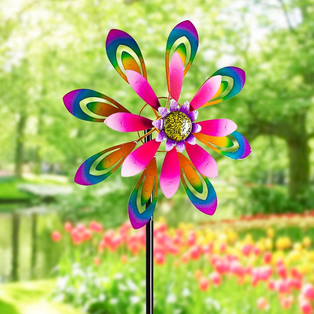 Pink & Purple Flower Wind Spinner 73 Inches Tall