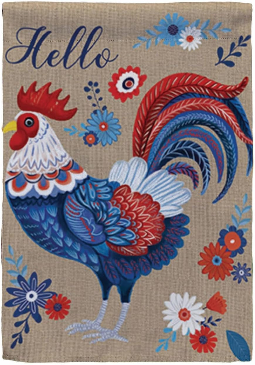 RWB Rooster 2 Sided Garden Flag heartlandflags