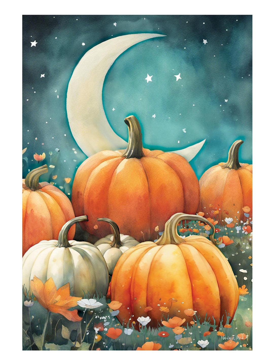 Watercolor Pumpkin Patch 2 Sided Garden Flag heartlandflags