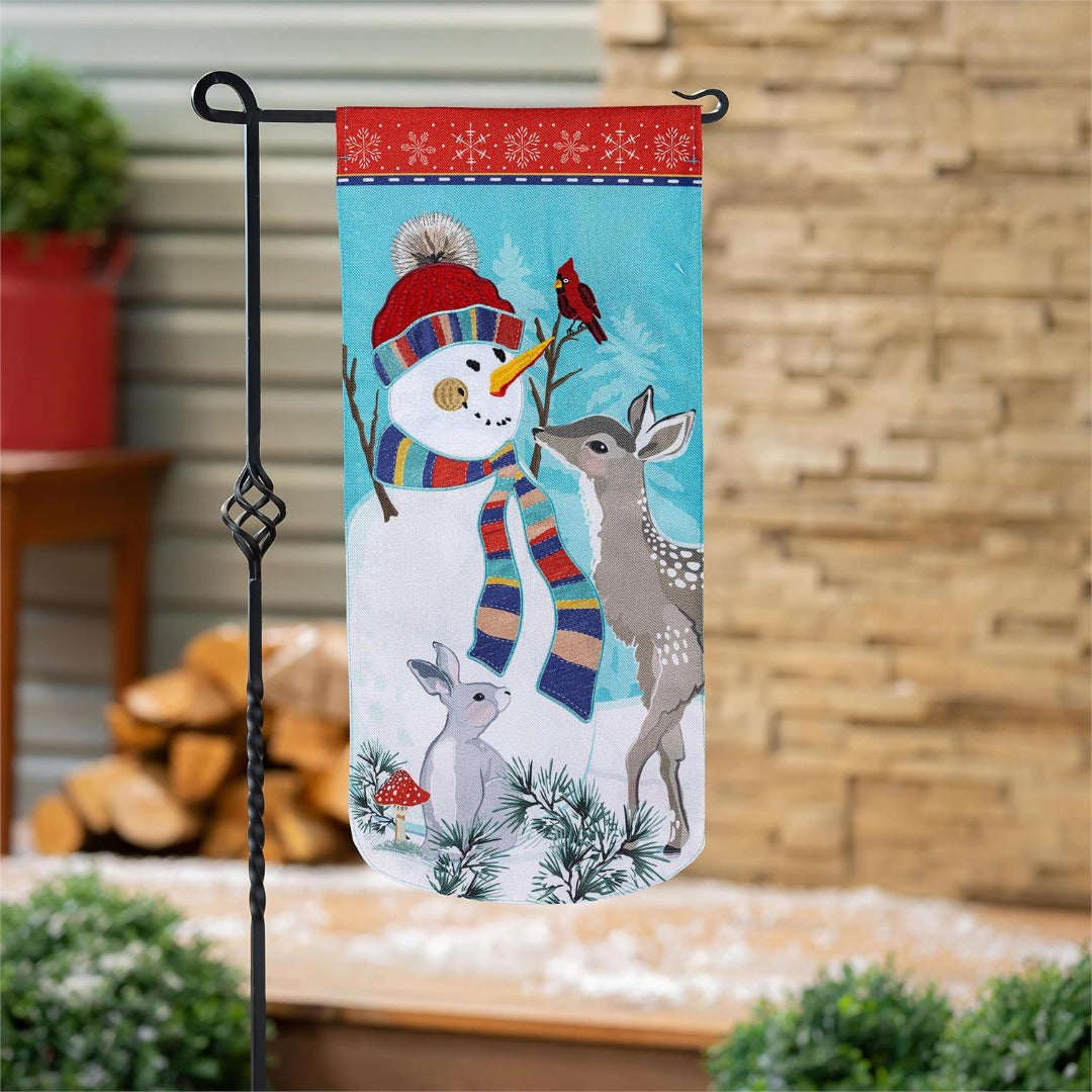 Woodland Snowman 2 Sided Long Garden Flag heartlandflags