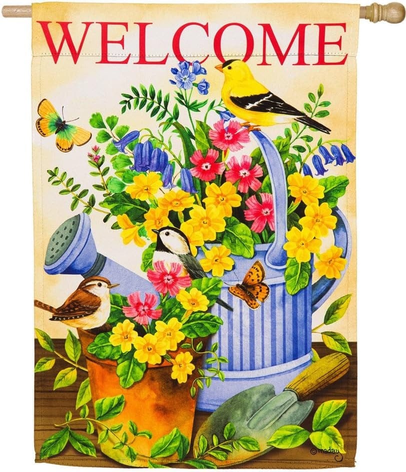 Blue Watering Can and  Birds Banner 2 Sided 13S4133 Heartland Flags