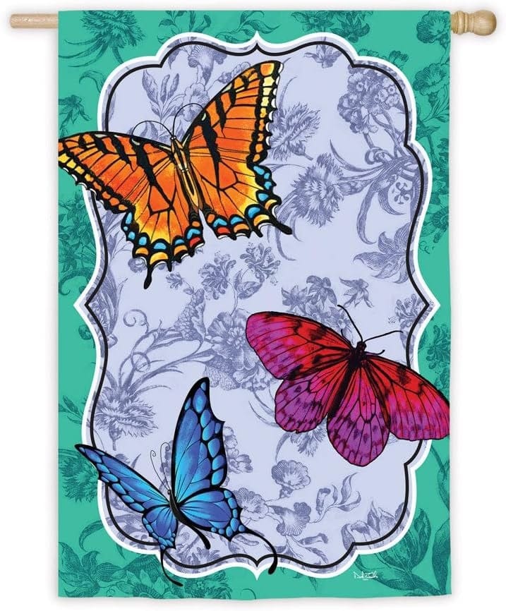 Butterfly Toile Banner 2 Sided Summer House Flag 13S2749 Heartland Flags