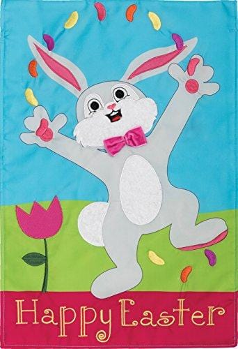 Easter Juggling Bunny Garden Flag 2 Sided Applique 3273FM Heartland Flags