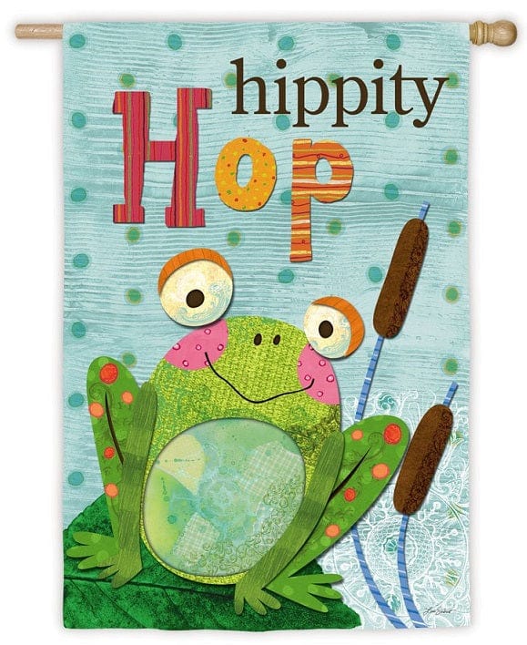 Hippity Hop Banner 2 Sided Frog House Flag Lori Siebert 13S2251 Heartland Flags