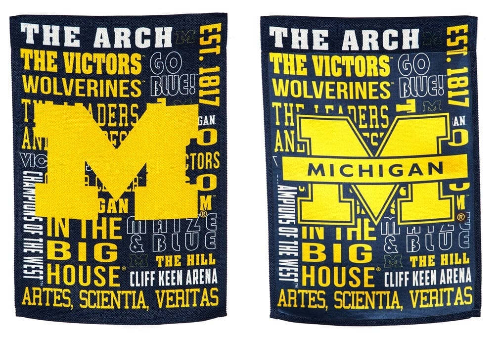 Michigan Wolverines Garden Flag 2 Sided Fan Rules The Victors 14ES920FR Heartland Flags