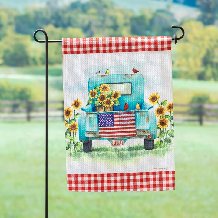 Sunflower Truck Garden Flag 2 Sided Patriotic 14W10879 Heartland Flags