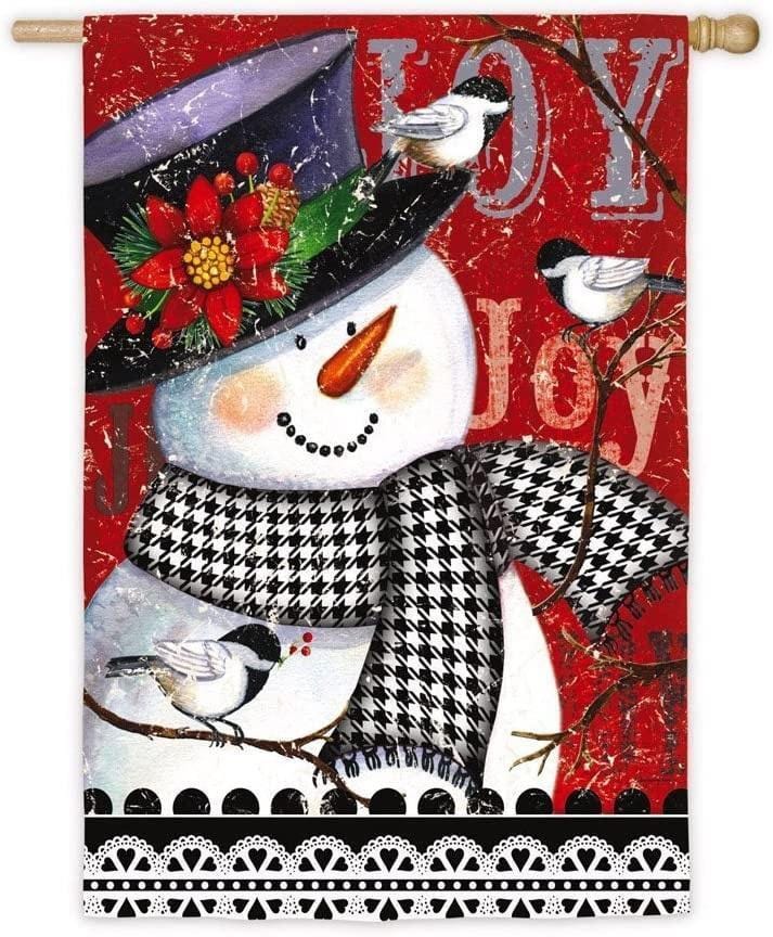 Christmas Joy Snowman Flag 2 Sided Decorative Banner heartlandflags