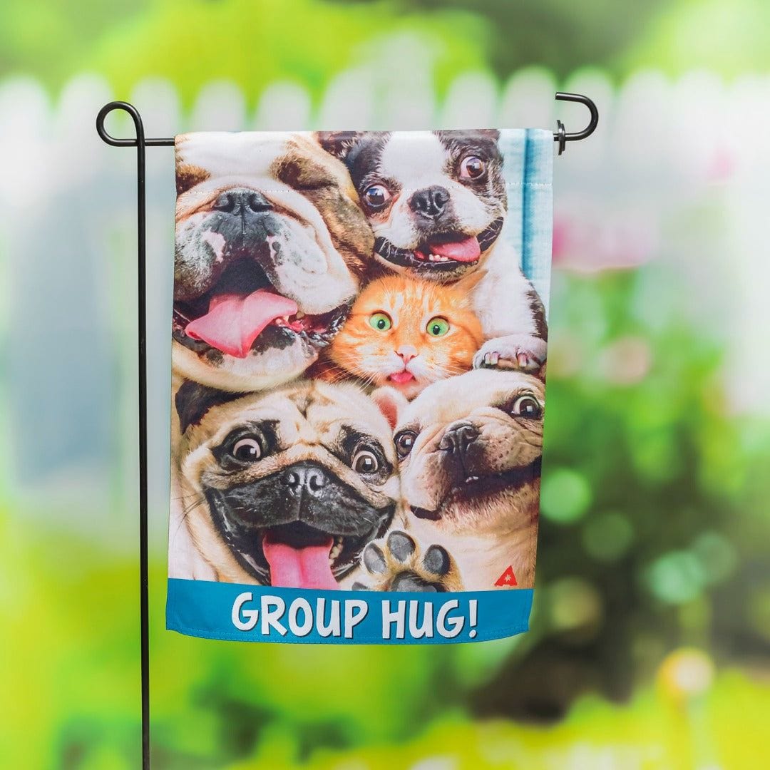 Group Hug Puppies Kitty Garden Flag 2 Sided Decorative heartlandflags