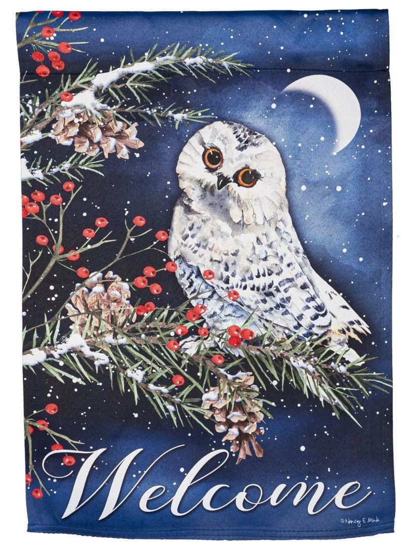 Owl's Greeting Winter Garden Flag 2 Sided Decorative heartlandflags