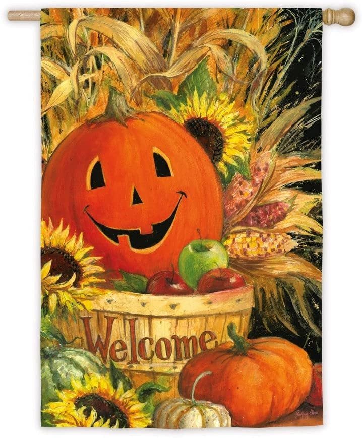 Pumpkin Basket Flag 2 Sided Decorative Banner heartlandflags