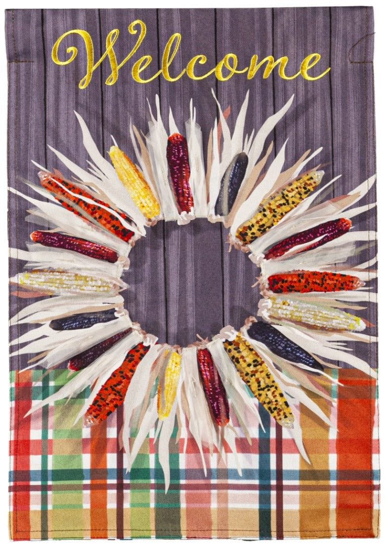 Welcome Corn Wreath Garden Flag 2 Sided Decorative heartlandflags