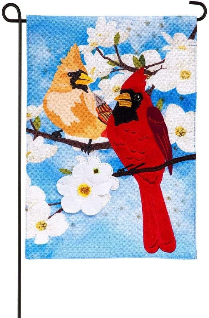 Cardinals On Dogwood Branch Garden Flag 2 Sided Burlap 14B9544 Heartland Flags