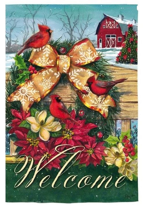 Cardinals Wreath On Fence 2 Sided Christmas Garden Flag 14S3959 Heartland Flags