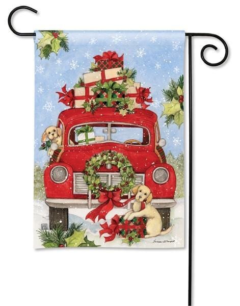 Christmas Bringing Home The Puppies Garden Flag 2 Sided 31779 Heartland Flags