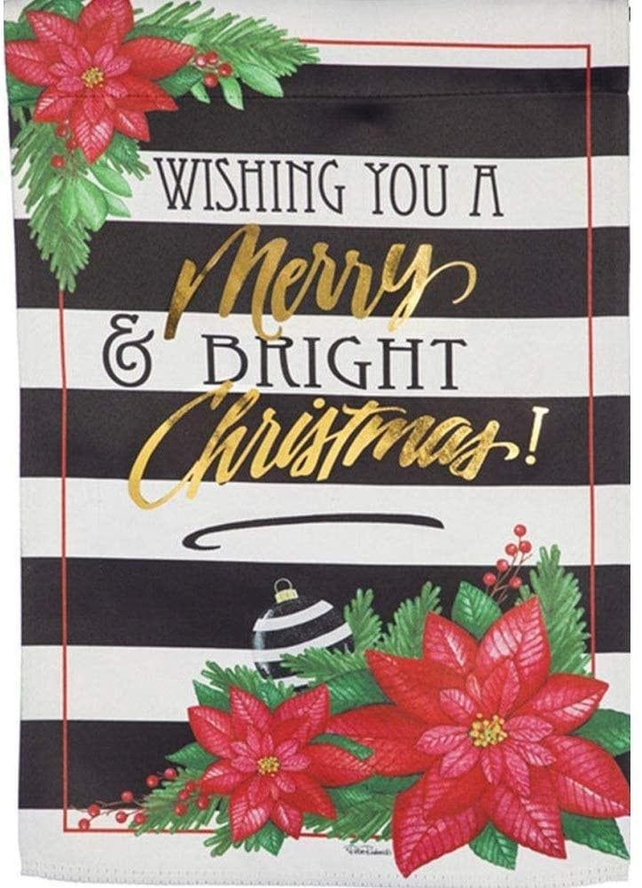 Christmas Merry & Bright Garden Flag 2 Sided Striped 14S8679BL Heartland Flags