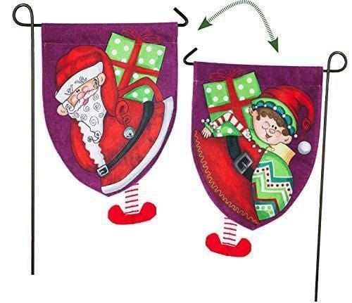 Christmas Santa Elf Garden Flag 2 Sided Burlap 14B4541FB Heartland Flags