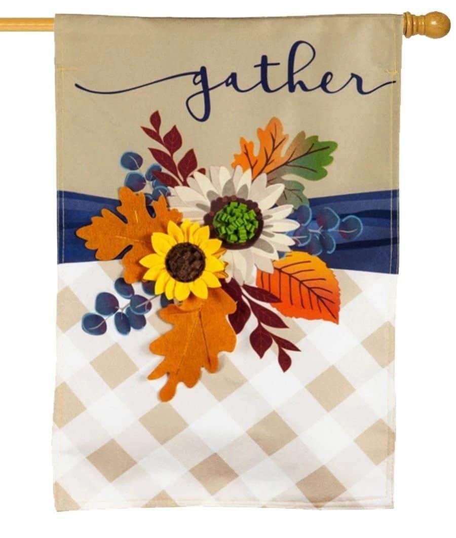 Fall Floral Gather Flag 2 Sided House Banner Thanksgiving 13L9949 Heartland Flags