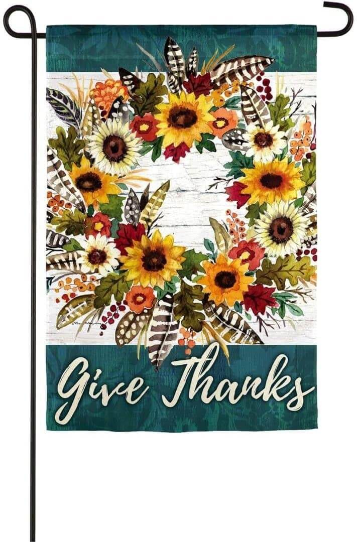 Give Thanks Wreath Garden Flag 2 Sided Thanksgiving 14S9264 Heartland Flags
