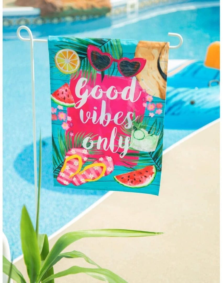 Good Vibes Only Summer Garden Flag 2 Sided Linen 14L10408 Heartland Flags