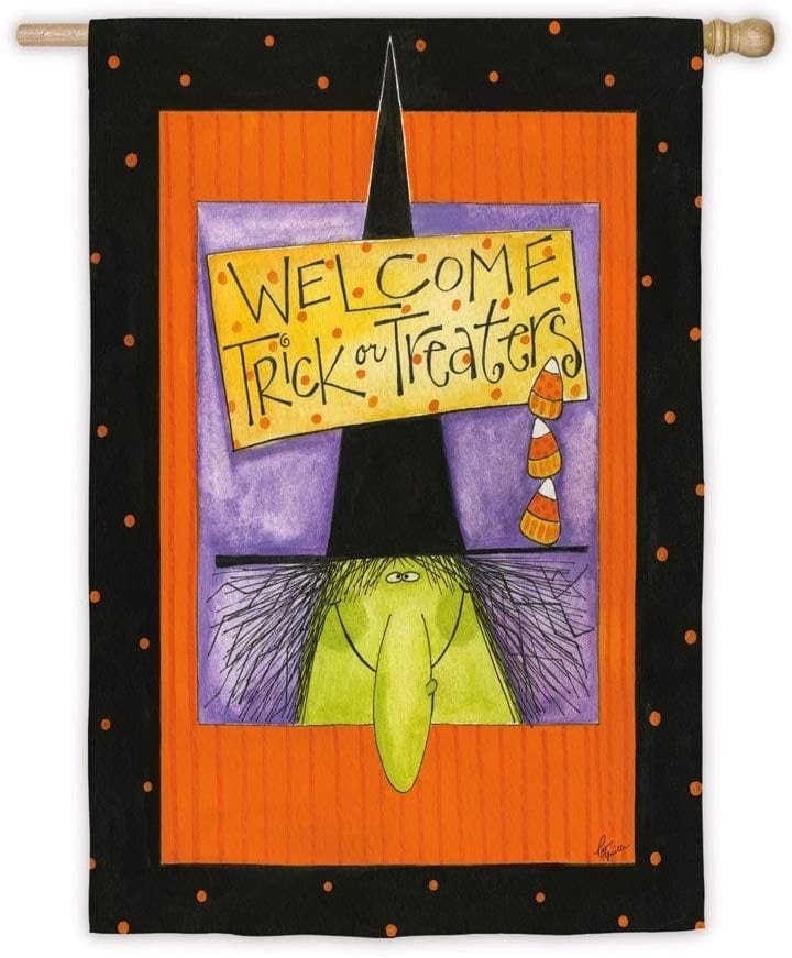 Halloween Witchy Welcome Flag 2 Sided Trick or Treaters 13S2600 Heartland Flags