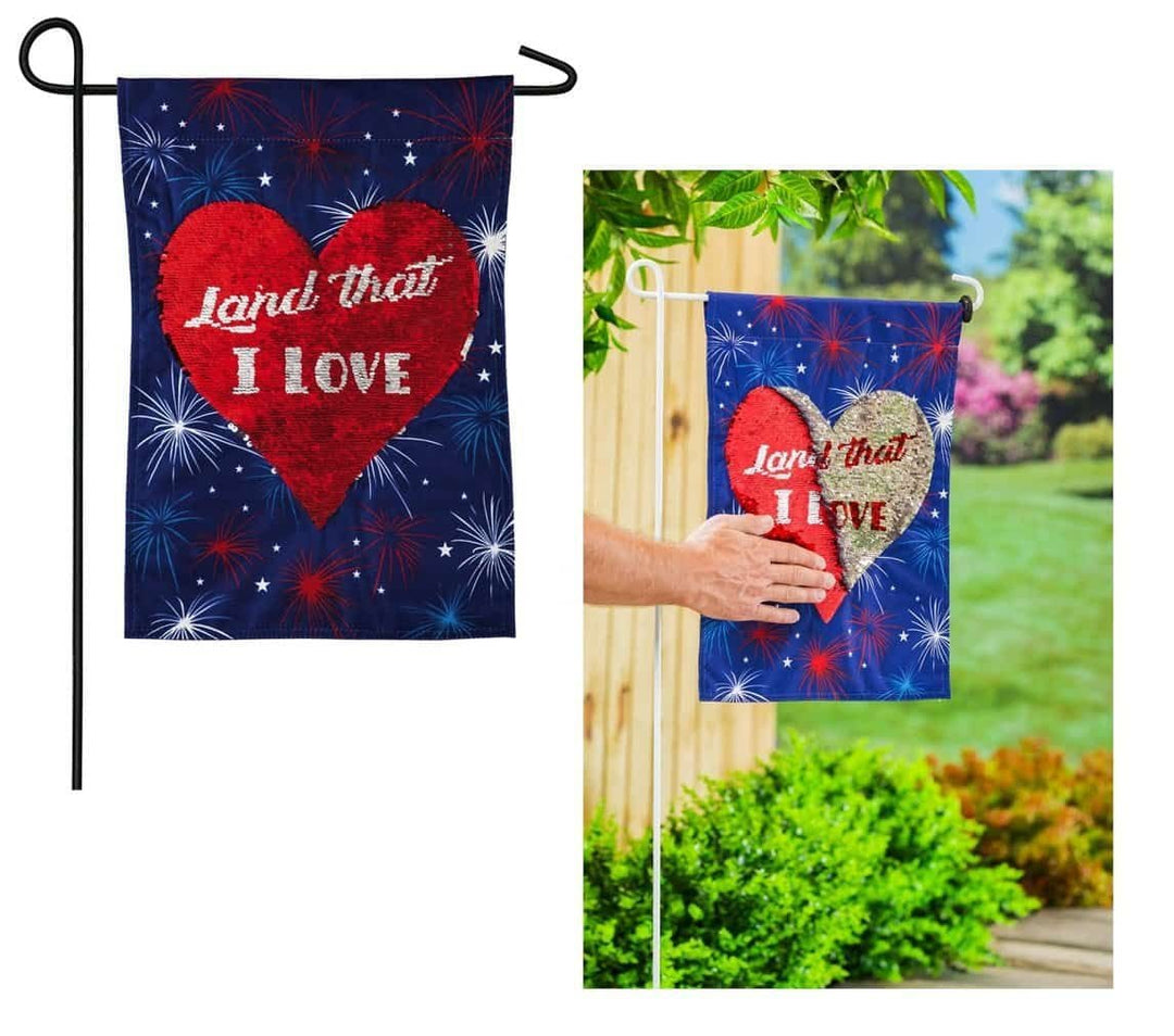 Land That I Love Garden Flag 2 Sided Reversible Sequins 14L9171BL Heartland Flags