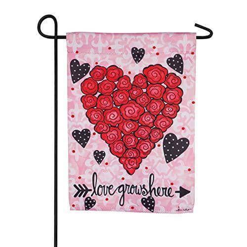 Love Grows Here Heart Valentine Garden Flag 2 Sided 14S8939 Heartland Flags