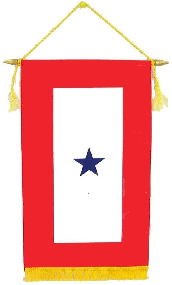 One Blue Star Military Service Banner w/ Fringe - Size: 8'' x 12'' SERVB1 Heartland Flags