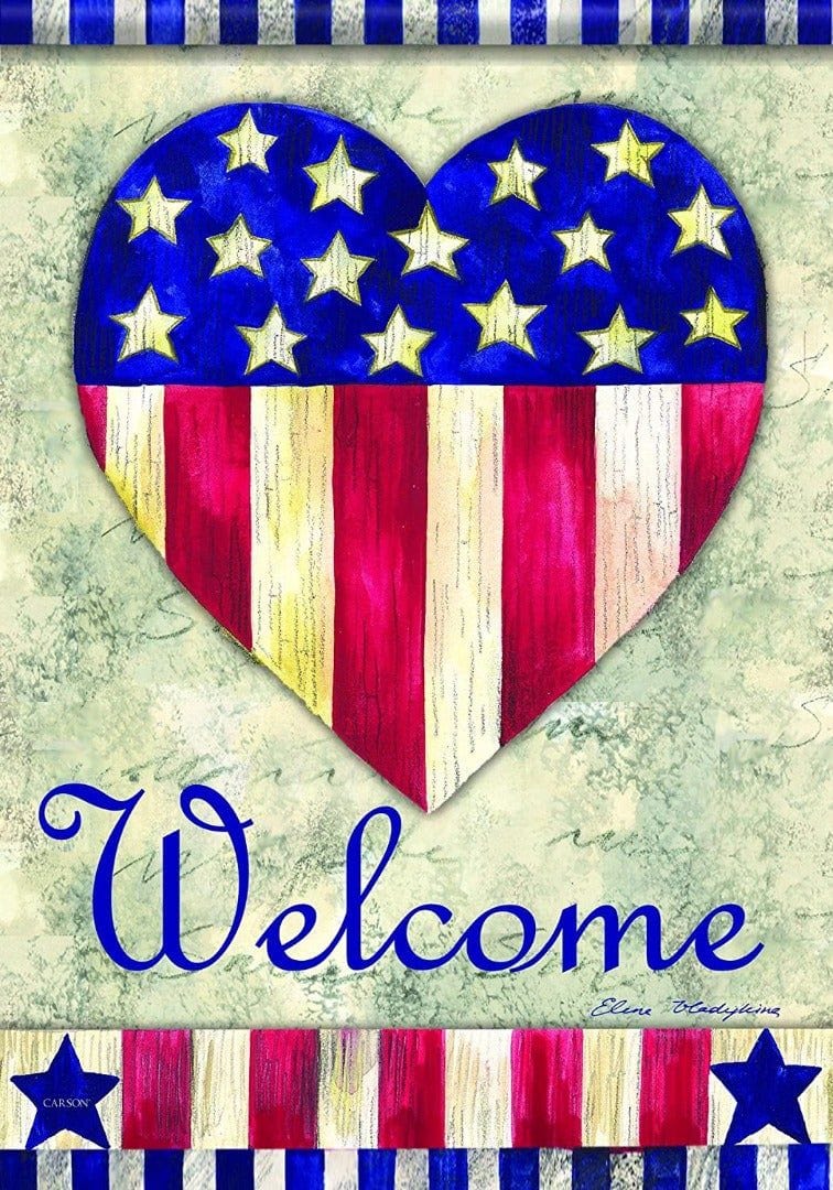 Patriotic Heart Flag 2 Sided Vertical Banner Welcome 47612 Heartland Flags
