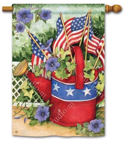 Patriotic Watering Can Flag Decorative House Banner 91503 Heartland Flags