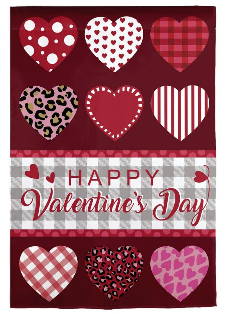 Patterned Hearts Valentine Garden Flag 2 Sided Applique 169416 Heartland Flags
