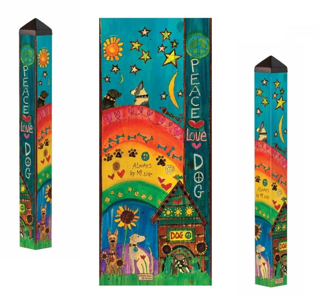 Peace Love Dog Art Pole 40 Inches Tall Painted Peace PL40005 Heartland Flags