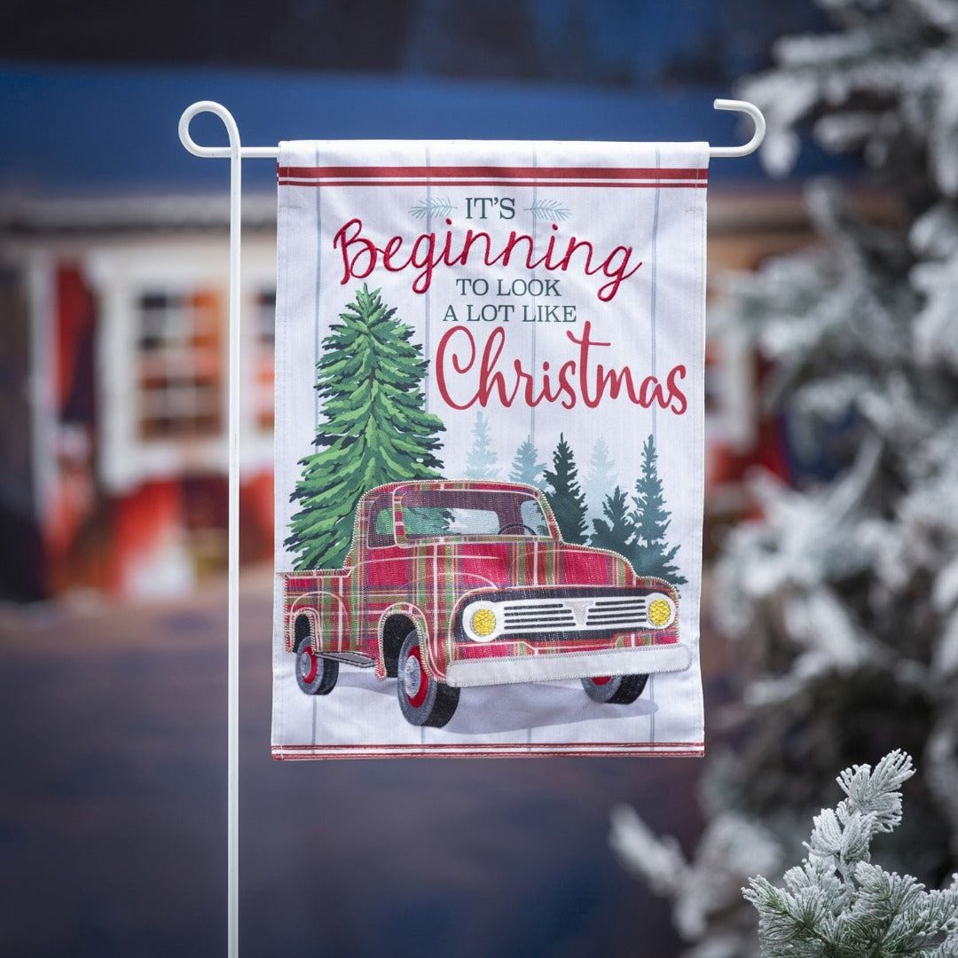 Plaid Christmas Truck Garden Flag 2 Sided It's Beginning To Look A Lot Like Christmas 14L10616 Heartland Flags