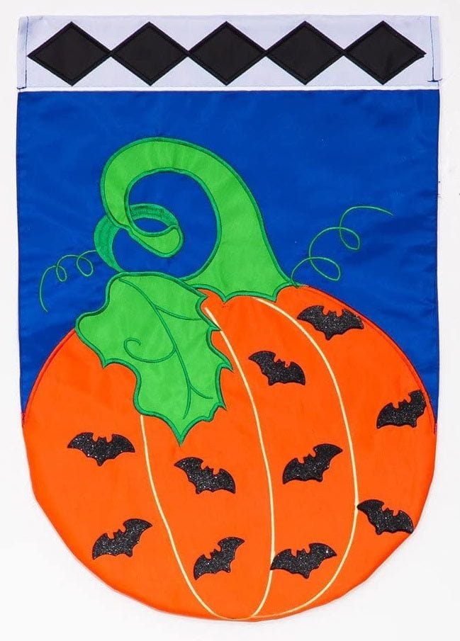 Polka Dot Bat Pumpkin Flag 2 Sided Applique Embellished House Banner 158087BL Heartland Flags