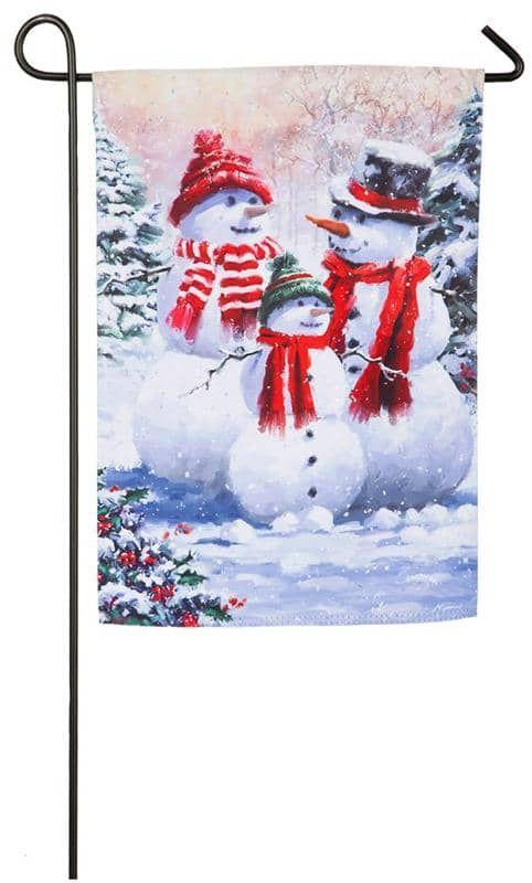Snow Family Garden Flag 2 Sided Glitter Winter 14S4578BL Heartland Flags