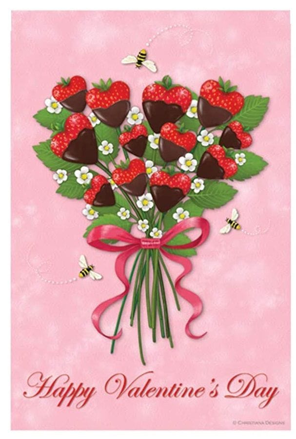 Strawberry Bouquet Valentine Banner 2 Sided Pink 57204 Heartland Flags